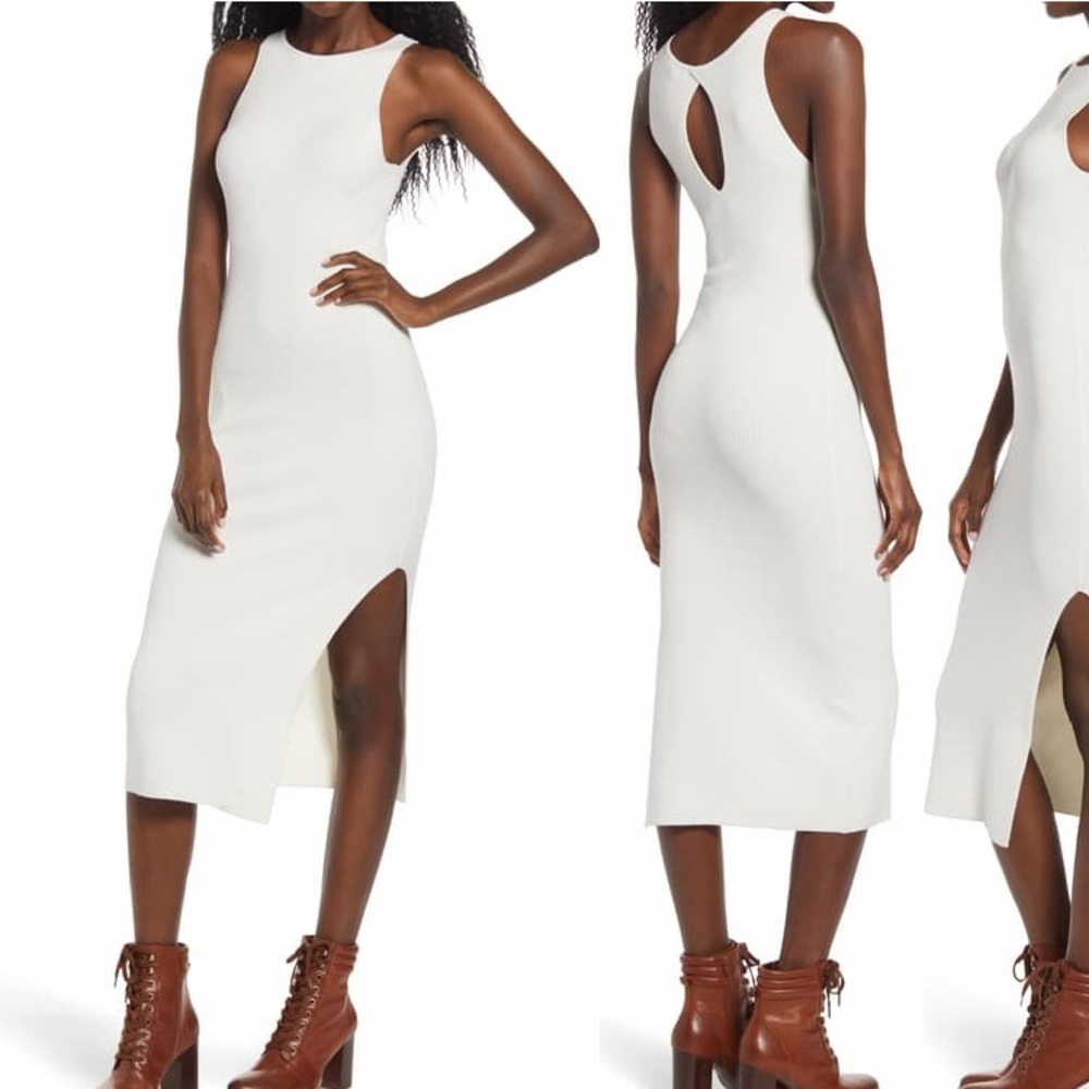 Leith bodycon midi dress with slit NWOT